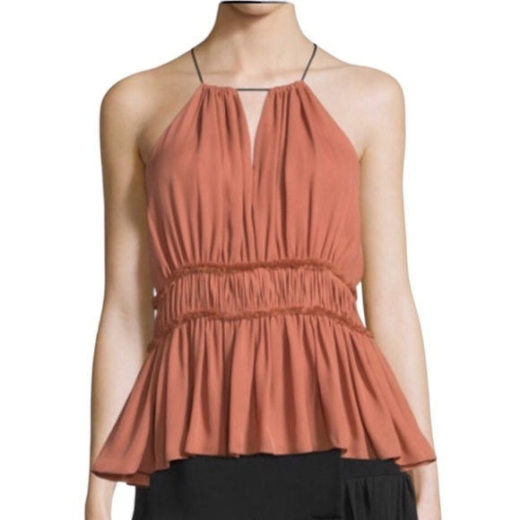 Cinq A Sept Lotus Peplum Silk Halter Top - Picture 1 of 12